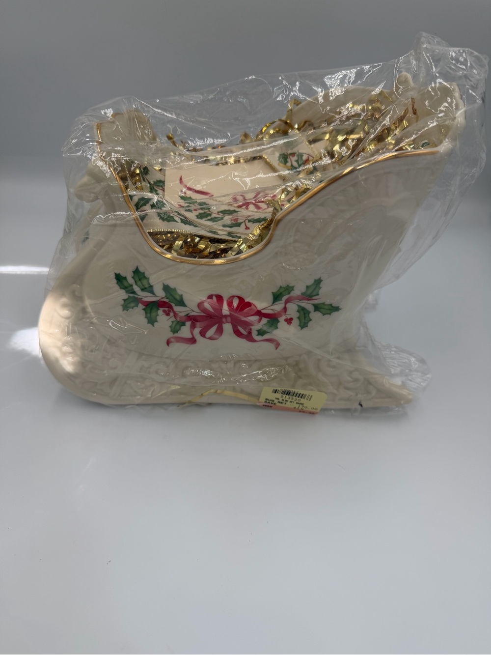 Lenox Cream Holiday Sleigh Handbag with Holly Bow Accent